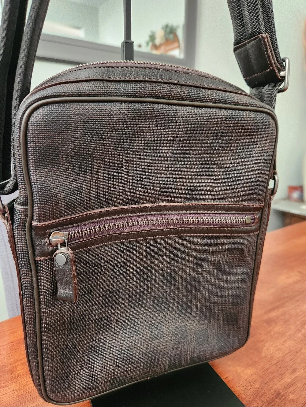 Dunhill Patterned Printed Unisex Adjustable Crossbody Bag-Black Leather Accents